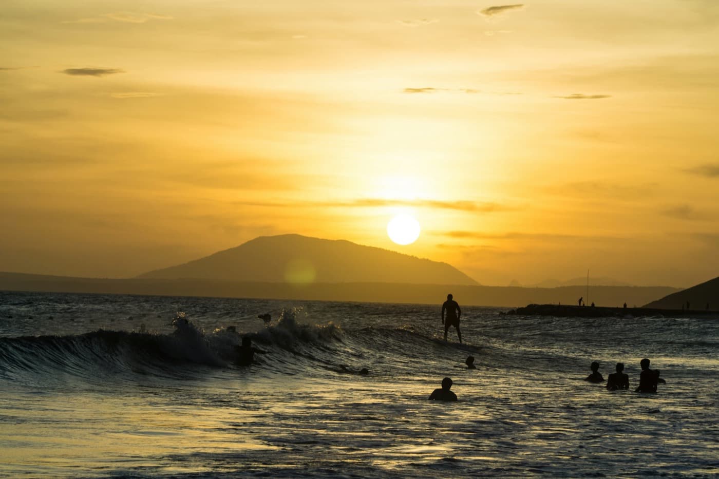 Kitesurfers on the wave-riddled bay at Ham Tien, the kite beach that fronts Mui Ne in Vietnam